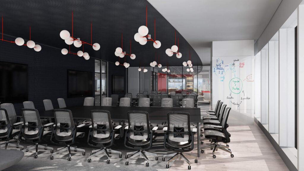 rendering of an office meeting room designed by EPD.