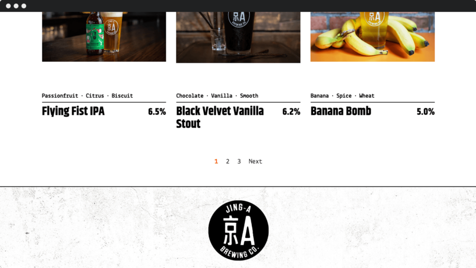 Jing-A website beer archive page.