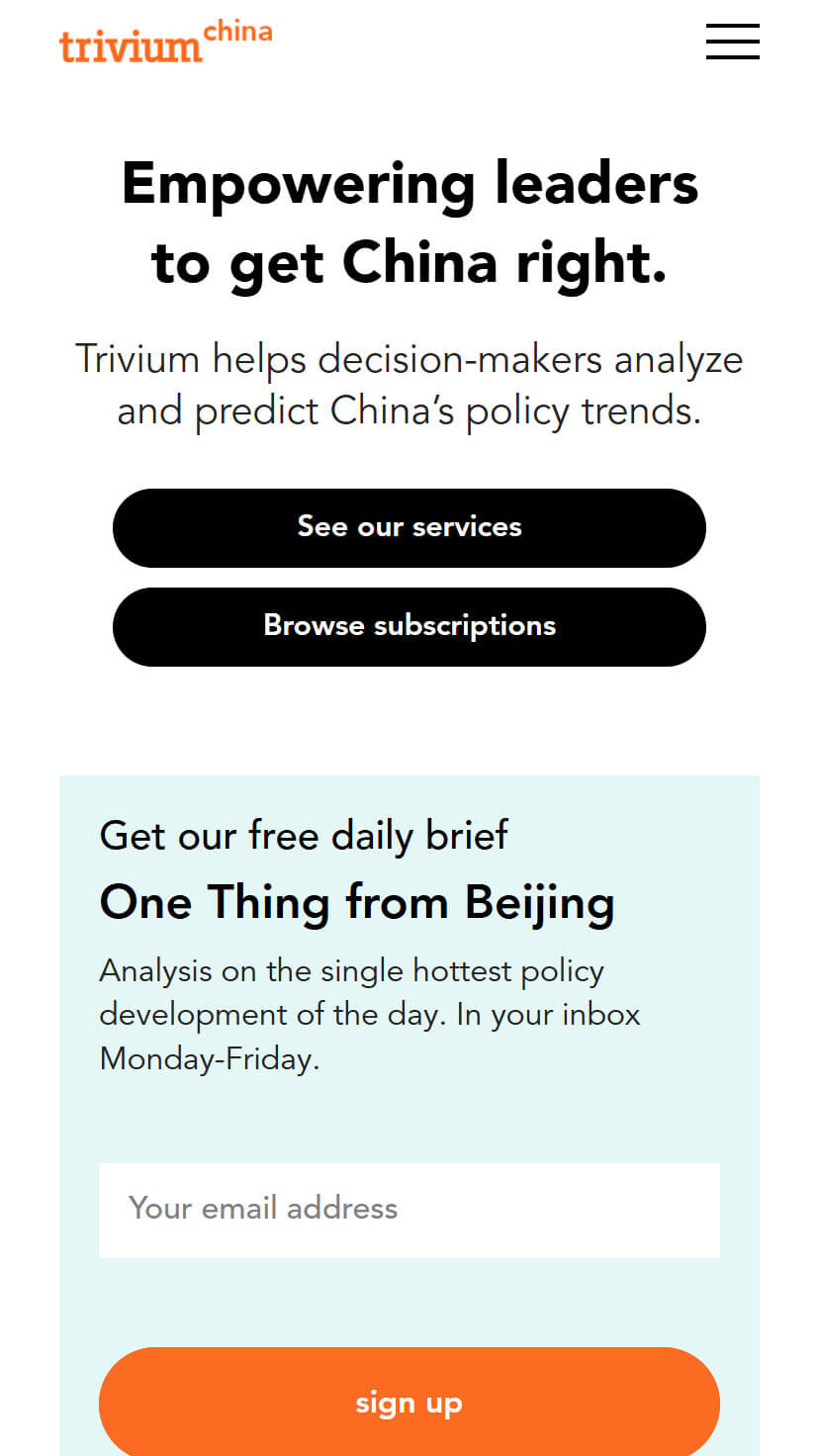 mobile homepage of Trivium China website.