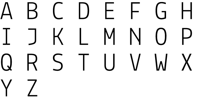 capitalized letters from the Lekton font.