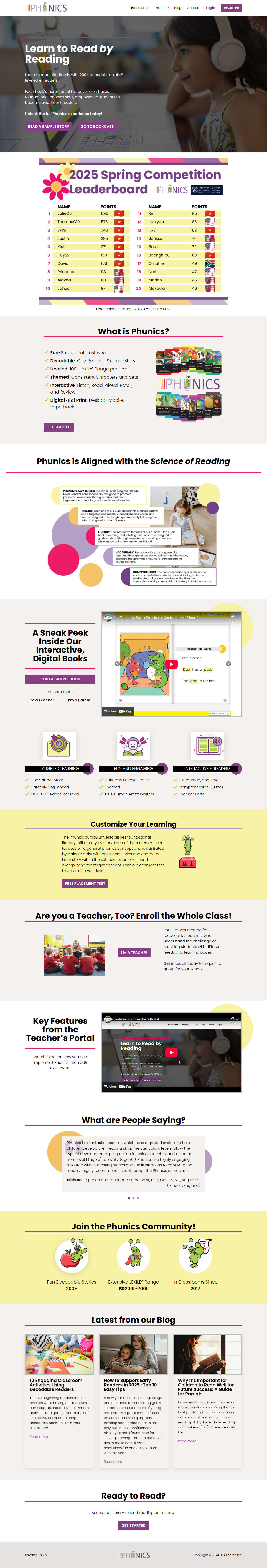 desktop homepage for Phunics website.